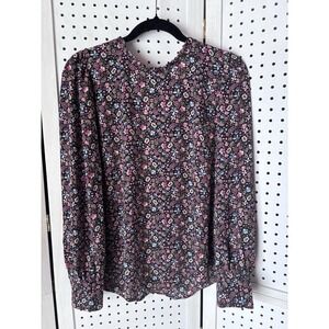 LOFT Women's S Sheer Romantic Paisley Floral Long SLV Blouse V Tie Back Shirt